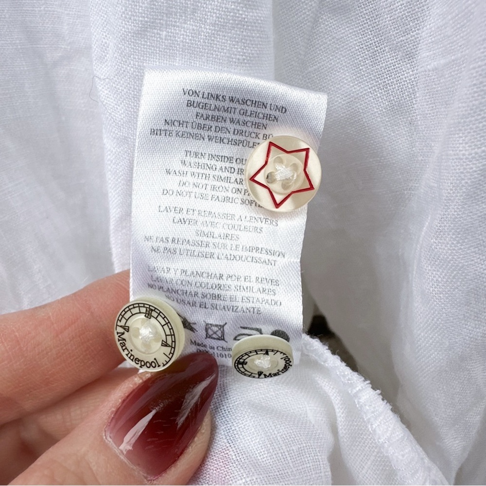 Marinepool Cannes Regatta 100% Linen Yacht Club Shirt L White Coastal Preppy - Picture 8 of 12